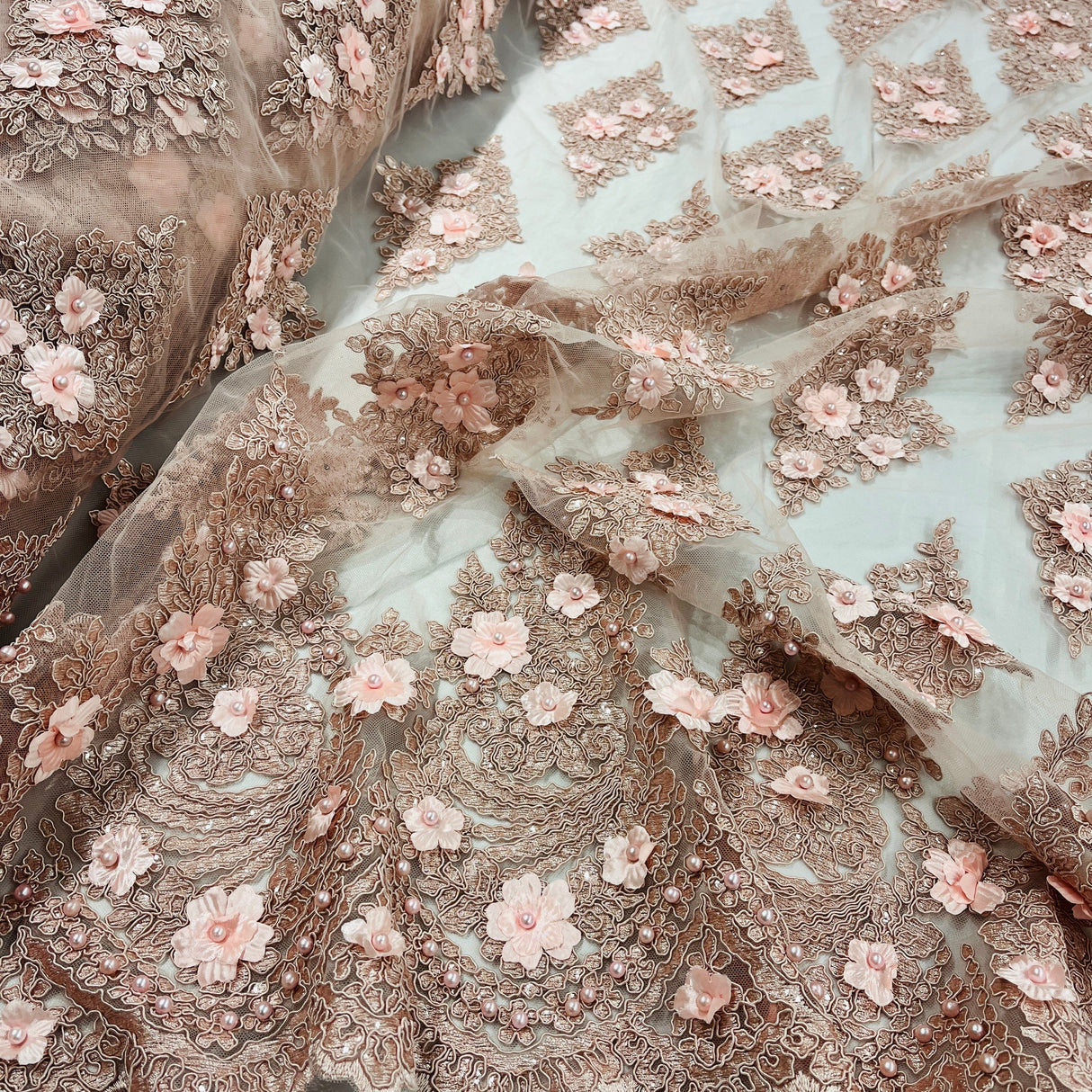 Beaded 3D Floral Lace Mesh