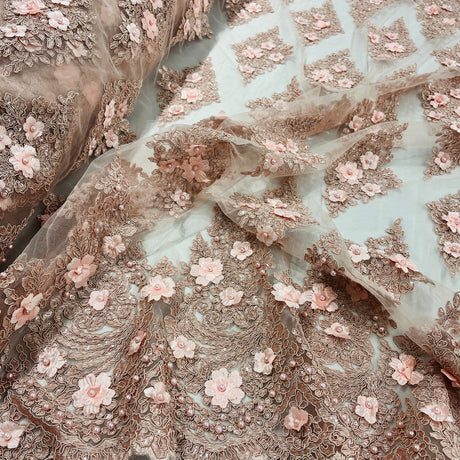 Beaded 3D Floral Lace Mesh