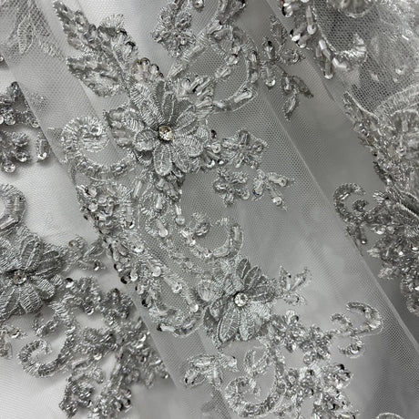 Beaded 3D Floral Lace Mesh
