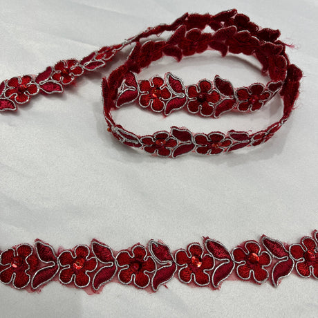Beaded Corded Lace Trim on Polyester Organza