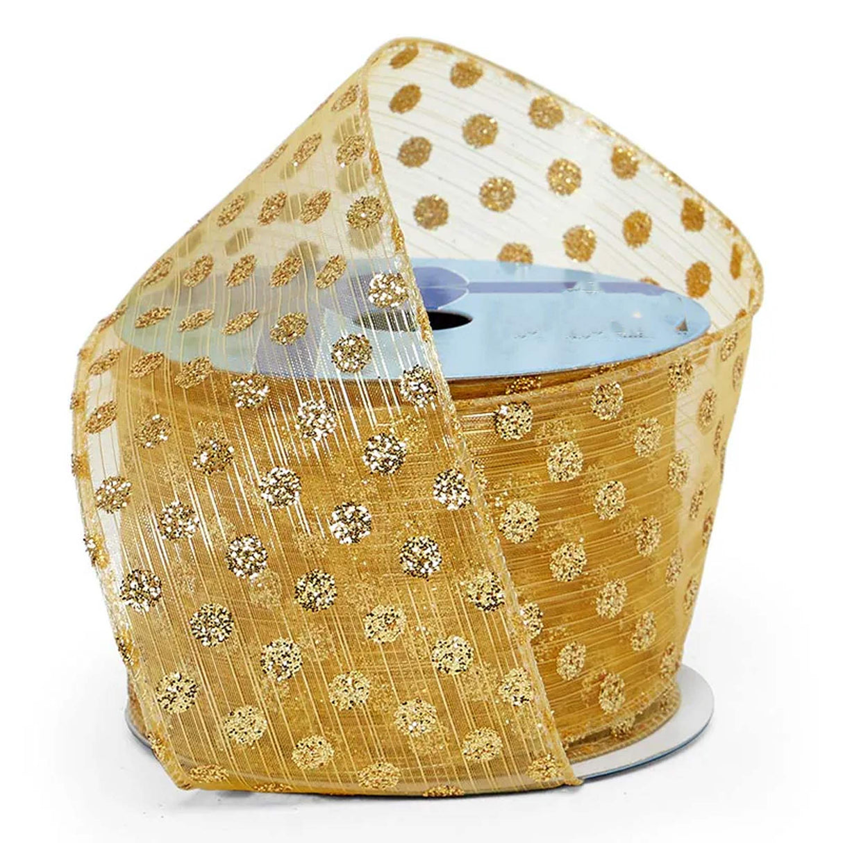 Glitter Dots On Sheer Wired Ribbon 2 1/2 '' X 10 yd Gold w/ Metallic Color 1 / roll