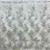 1 Yard Elegant Beaded Floral Lace Fabric Embroidered on 100% Polyester Net Mesh – Silver – 51"