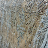 Beaded Sequined Lace Fabric Leaf Vine