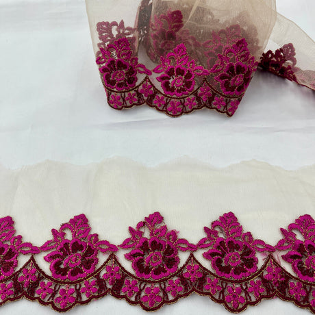 Colorful Floral Lace Trimming Embroidered On 100% Polyester Net Mesh Fabric - Floral Embroidered Lace, 2.75" Width (1 Yard)