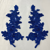 Beaded Corded Floral Lace Applique 100 Percent Polyester Fabric - Embroidered Net Mesh, 12" X 3.5" Each Side (1 Pair)