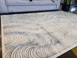 KAI 304 Polyester Fabric - Cream Rug With Blue, Gold-Brown & Silver Viscose Swirl Accents, Machine Made (5' 3" X 7' 4" / 7' 9" X 10' 9" / 10' X 13")