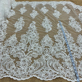 Beaded Corded Bridal Lace Fabric Dark Ivory 54" Wide