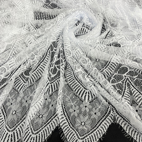 Embroidered Chantilly Lace Fabric with Eyelash Scallop