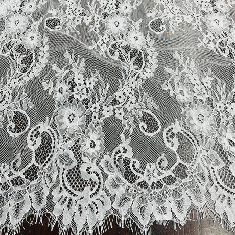 Embroidered Lace Fabric with Eyelash Scallop