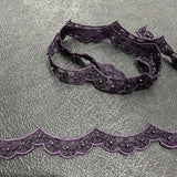 1 Yard Beaded & Corded Lace Trimming Embroidered on 100% Polyester Net Mesh 1" Wide