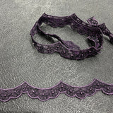 Beaded And Corded Lace Trimming 100 Percent Polyester Fabric - Antique Silver, Lilac, White With Gold, Hunter Green, White With Silver, Navy Blue, Emerald Green, Plum, 1" Wide (1 Yard)