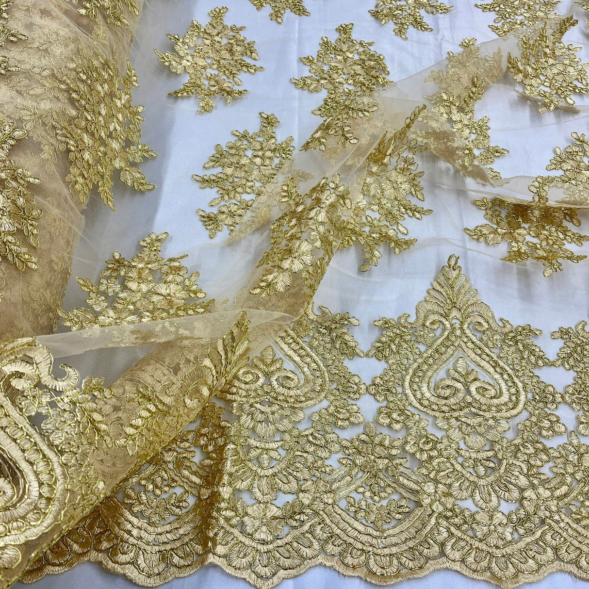 Embroidered Lace Fabric on Polyester Net Mesh