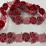1 Yard Beaded & Corded Lace Trimming Embroidered on 100% Polyester Organza 1.5" Wide