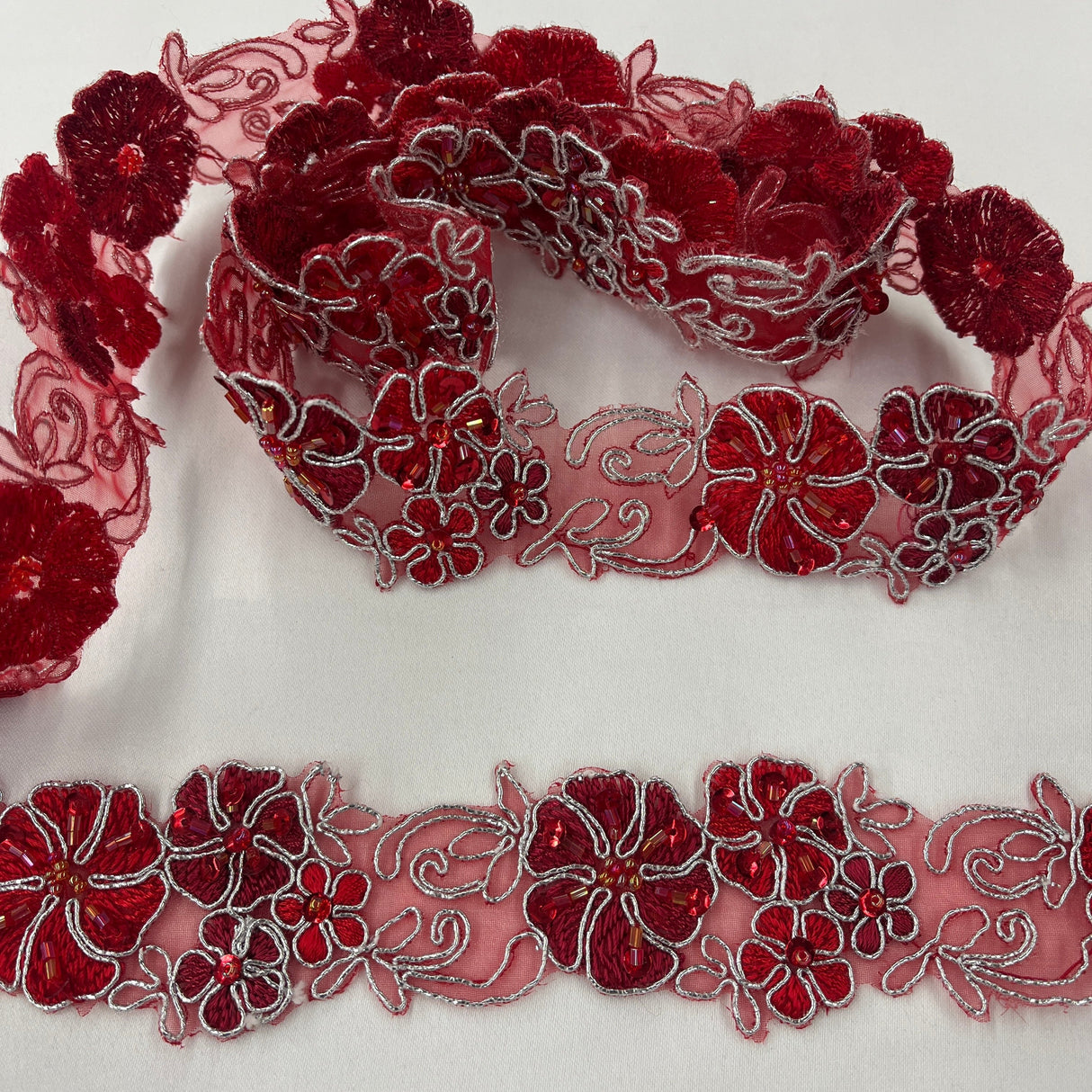 Beaded Corded Lace Trim 1.5" Wide