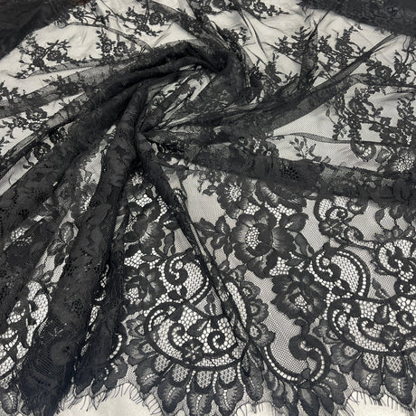 Embroidered Lace Fabric with Eyelash Scallop
