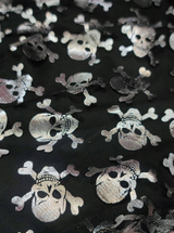 Metallic Skulls Mesh Fabric Black Silver