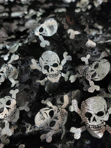 Metallic Skulls Mesh Fabric Black Silver