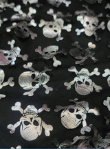 Metallic Skulls Mesh Fabric Black Silver
