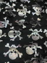 Metallic Skulls Mesh Fabric Black Silver
