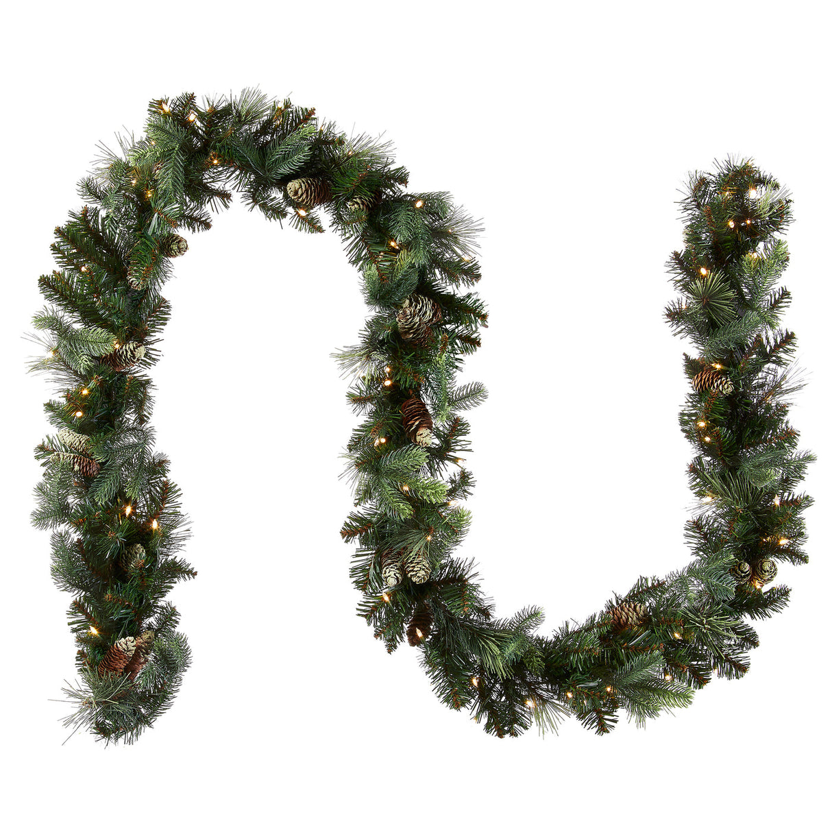 9FT Pre-Lit Carolina Pine Garland with Warm White LED Lights