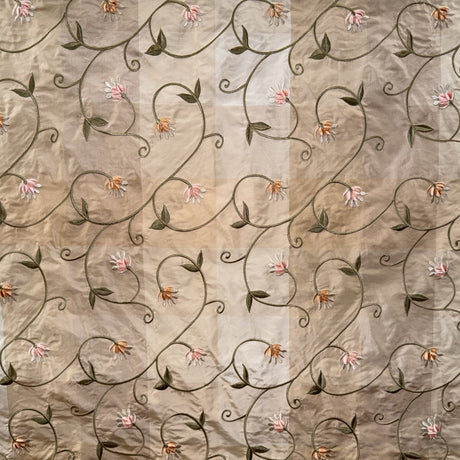 Caroline Embroidered Floral Silk Fabric - Apricot, Blueberry, Melon, Wheat, 54" Width (1 Yard)