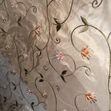 Caroline Embroidered Floral Silk Fabric - Apricot, Blueberry, Melon, Wheat, 54" Width (1 Yard)