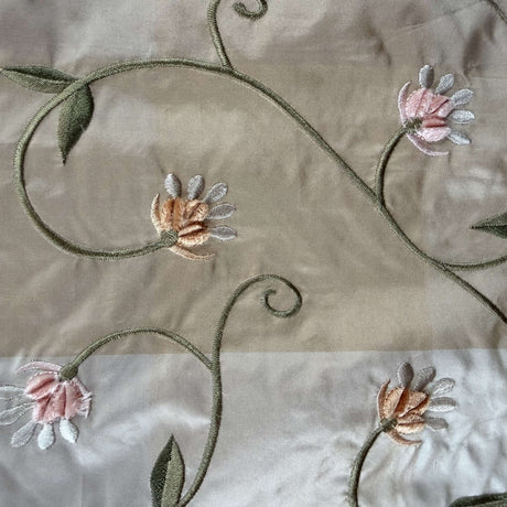 Caroline Embroidered Floral Silk Fabric - Apricot, Blueberry, Melon, Wheat, 54" Width (1 Yard)