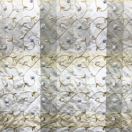 Caroline Embroidered Floral Silk Fabric - Apricot, Blueberry, Melon, Wheat, 54" Width (1 Yard)