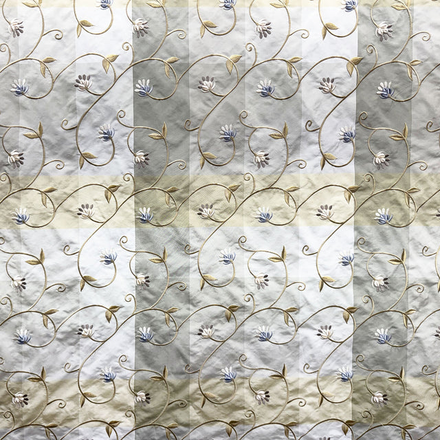 Caroline Embroidered Floral Silk Fabric - Apricot, Blueberry, Melon, Wheat, 54" Width (1 Yard)