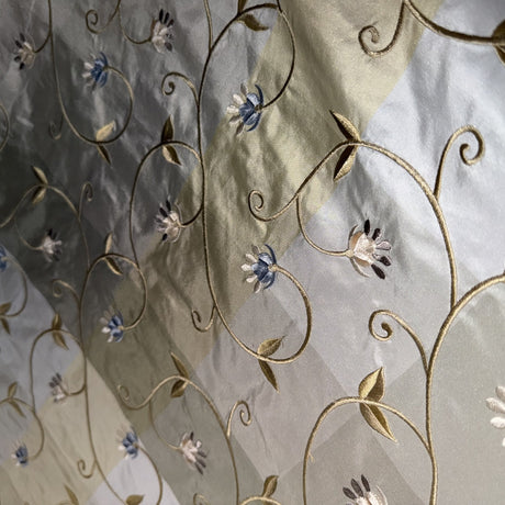 Caroline Embroidered Floral Silk Fabric - Apricot, Blueberry, Melon, Wheat, 54" Width (1 Yard)