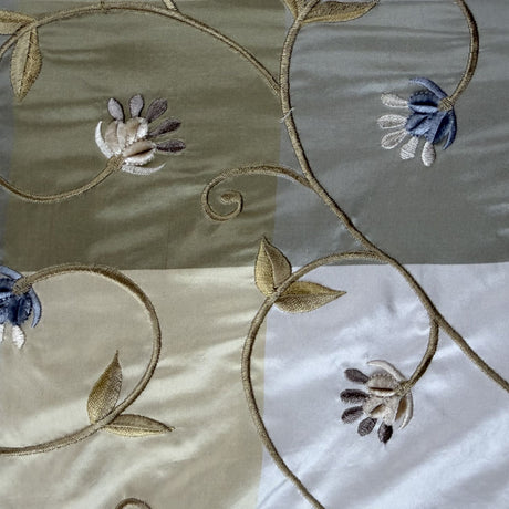 Caroline Embroidered Floral Silk Fabric - Apricot, Blueberry, Melon, Wheat, 54" Width (1 Yard)