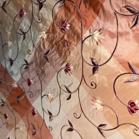 Caroline Embroidered Floral Silk Fabric - Apricot, Blueberry, Melon, Wheat, 54" Width (1 Yard)