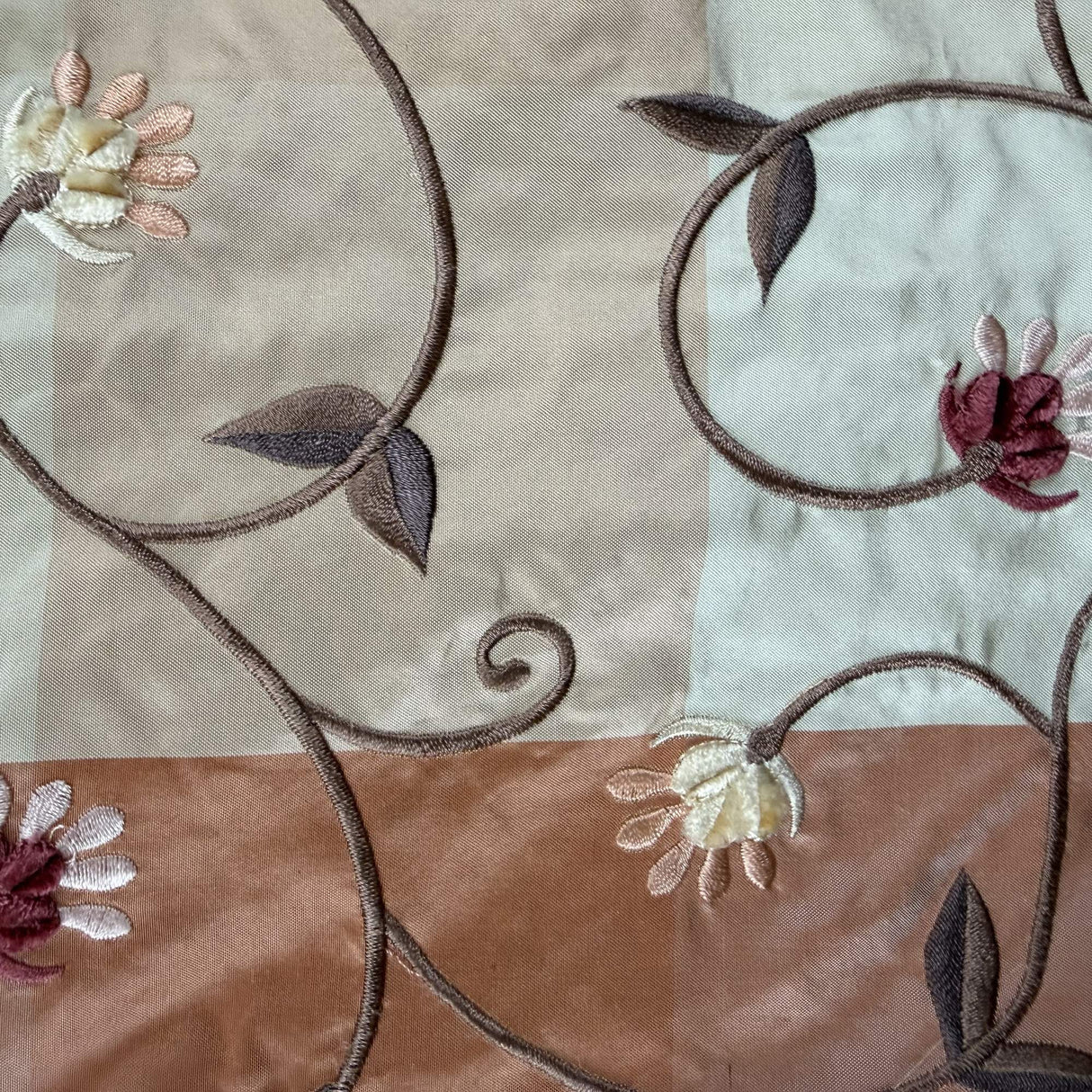 Caroline Embroidered Floral Silk Fabric - Apricot, Blueberry, Melon, Wheat, 54" Width (1 Yard)