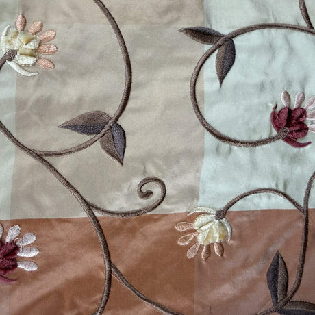 Caroline Embroidered Floral Silk Fabric - Apricot, Blueberry, Melon, Wheat, 54" Width (1 Yard)