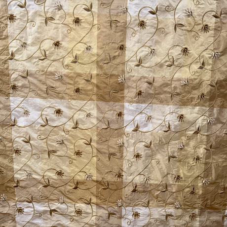Caroline Embroidered Floral Silk Fabric - Apricot, Blueberry, Melon, Wheat, 54" Width (1 Yard)