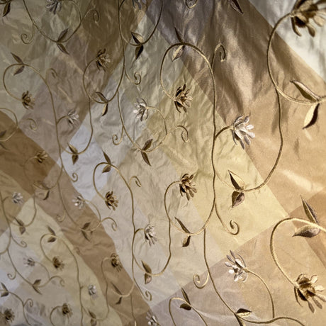 Caroline Embroidered Floral Silk Fabric - Apricot, Blueberry, Melon, Wheat, 54" Width (1 Yard)