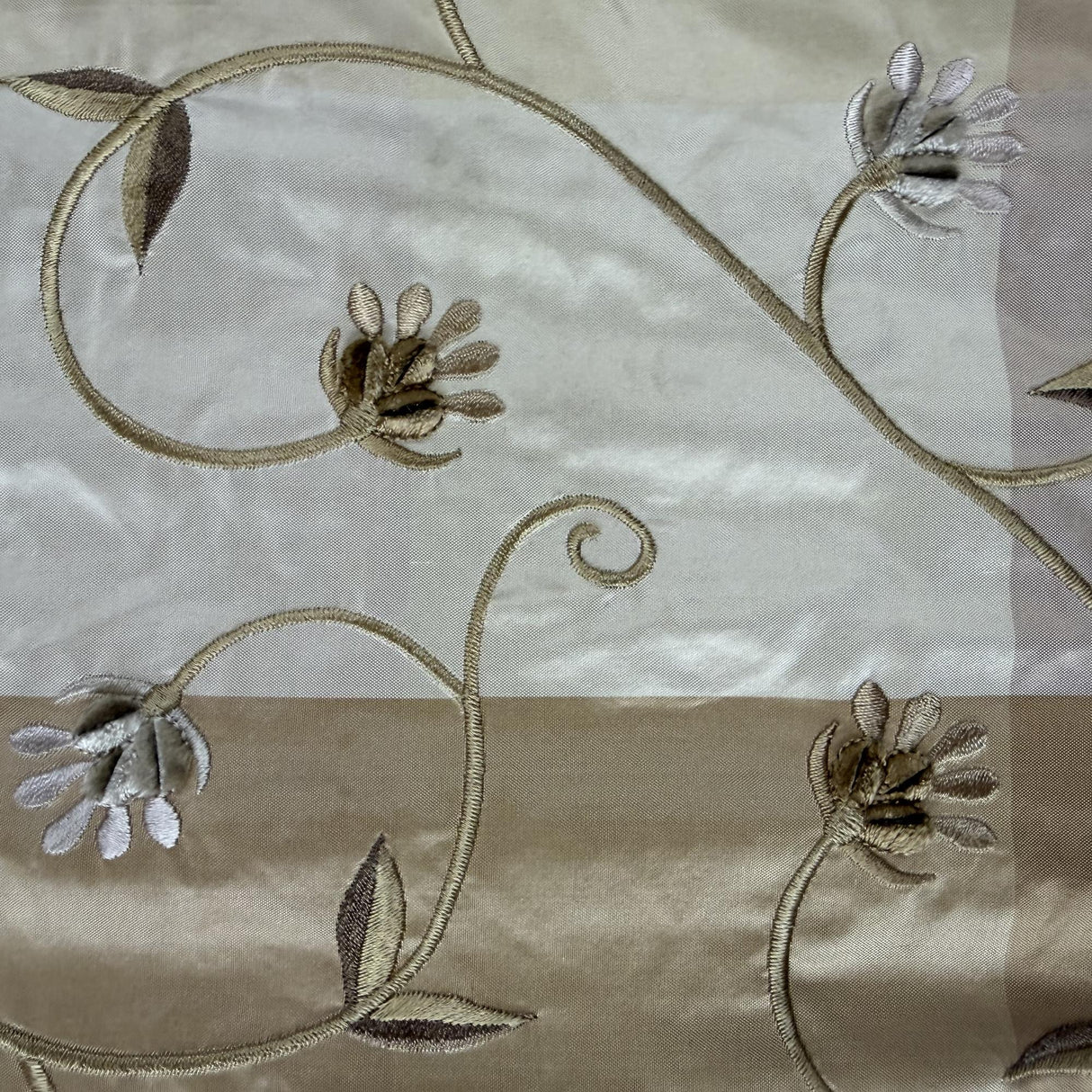 Caroline Embroidered Floral Silk Fabric - Apricot, Blueberry, Melon, Wheat, 54" Width (1 Yard)