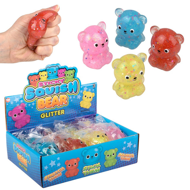 Squish Sticky Glitter Bear (12 Pc Display)