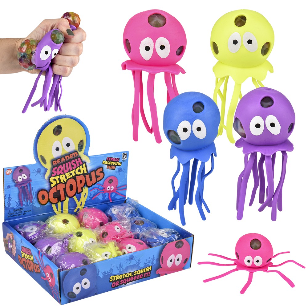 Squish And Stretch Beaded Octopus (12 Pc Display)