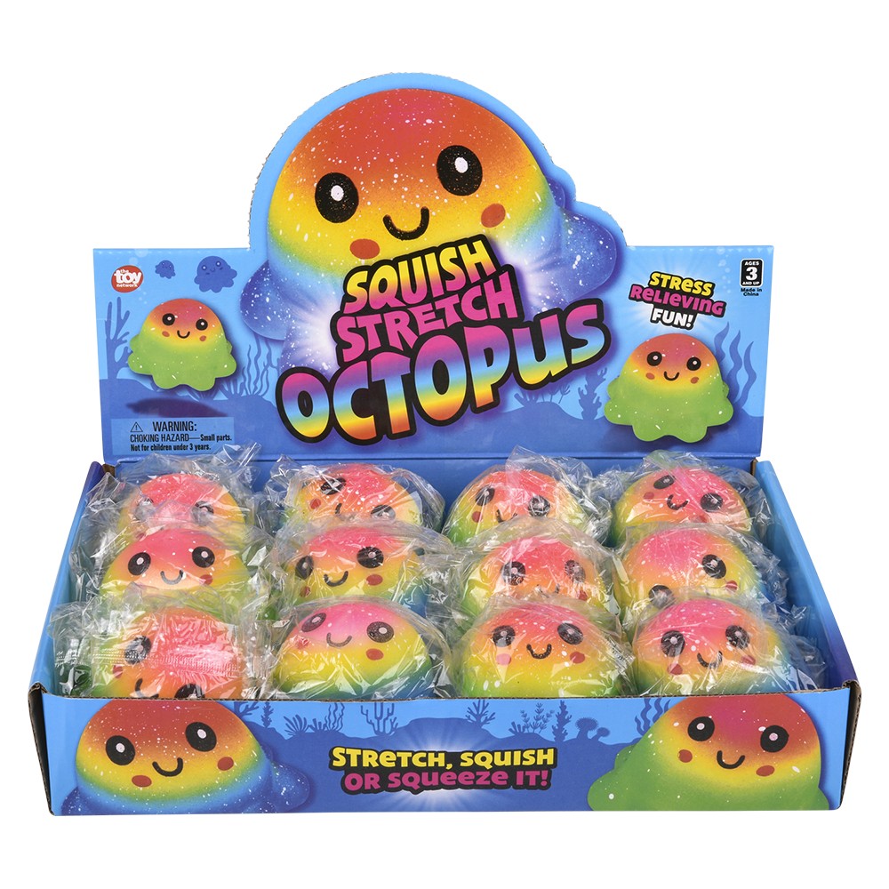 Squish and Stretch Rainbow Octopus (12 Pc Display)