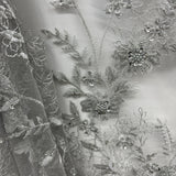 Beaded Floral Lace Fabric on Polyester Net Mesh