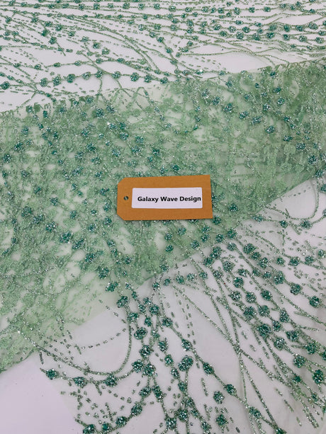 Galaxy Glitter Design Mesh Lace Polyester Fabric - Glitter Galaxy Pattern, 52-54" Width (1 Yard)