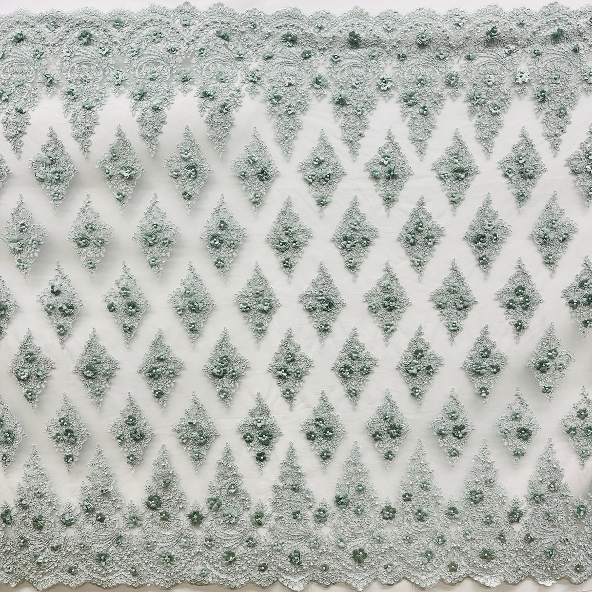Beaded 3D Floral Lace Mesh