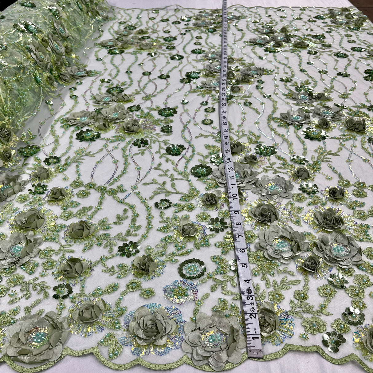 Embroidered Mesh 3D Floral Beaded Lace