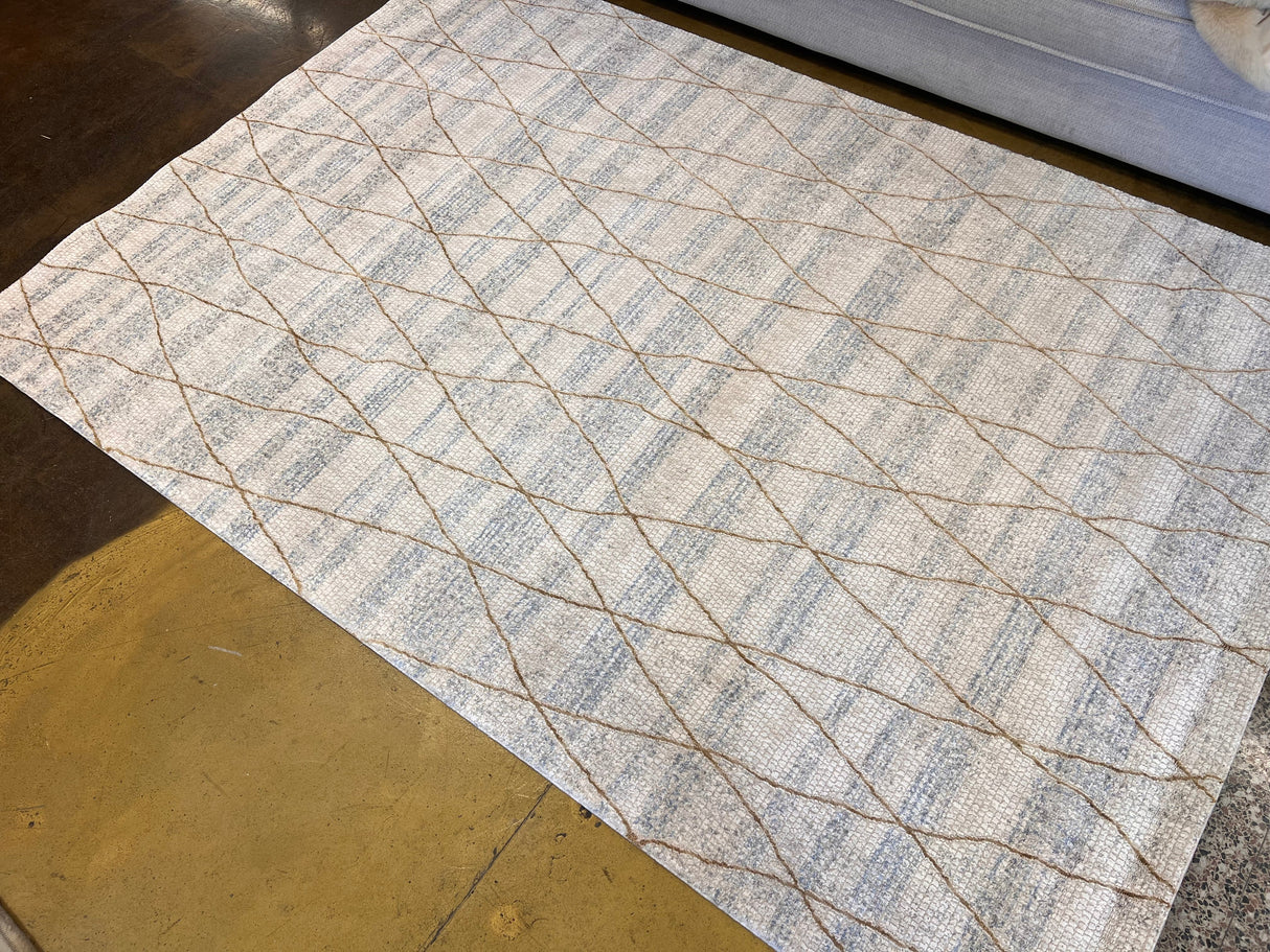 KAI 305 Polyester Fabric - Cream High-Low Texture, Blue Gray Gold-Brown Argyle Design, 5' 3" X 7' 4", 7' 9" X 10' 9", 10' X 13' (1 Unit)