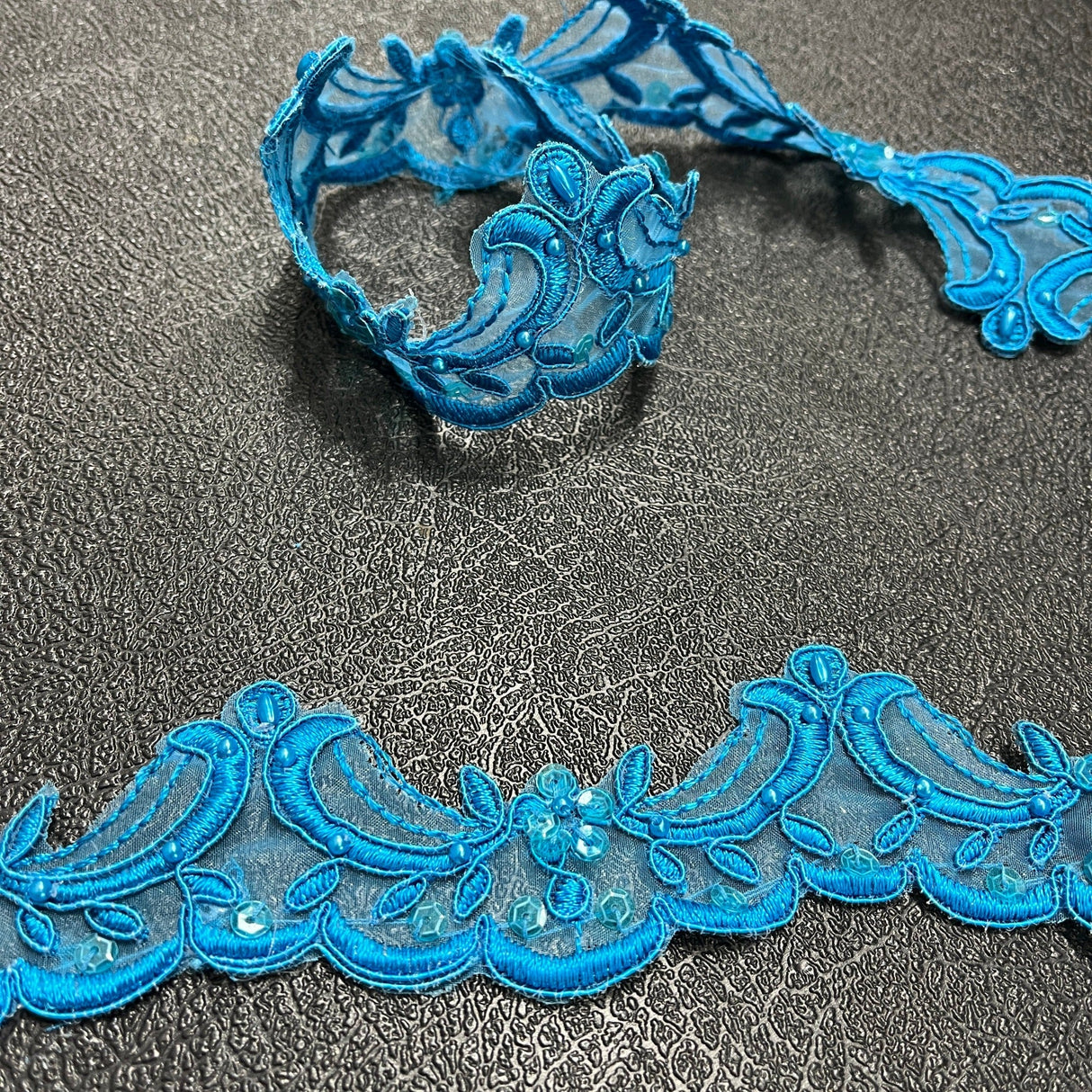 Beaded Corded Lace Trim on Polyester Organza