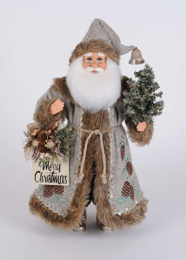 Lighted Silver Pine Santa