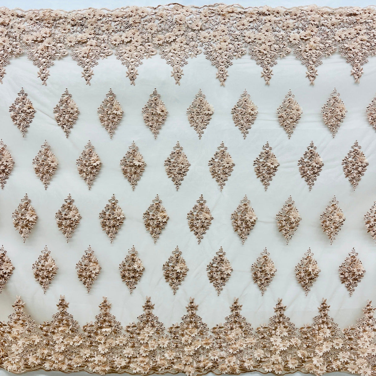 Beaded 3D Floral Lace Fabric 52" Wide