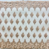 Beaded 3D Floral Lace Polyester Fabric - Off White, Gold, Silver, Lt. Blue, 52" Wide (1 Yard)