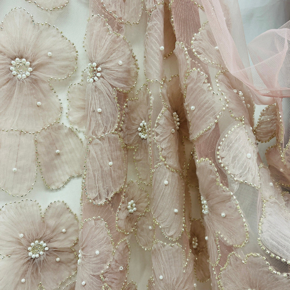 Beaded 3D Floral Lace Fabric